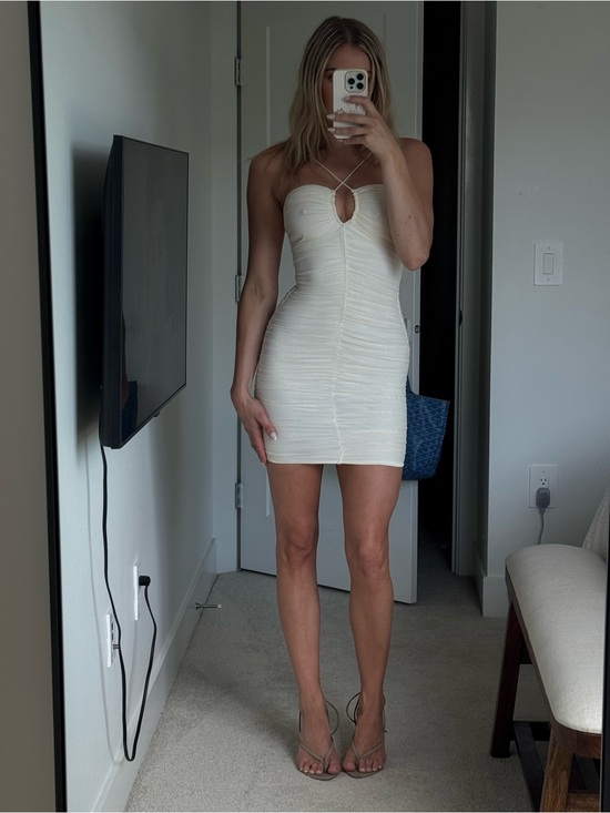 Oh Polly Dresses & Skirts - Strappy White Ruched Mini Dress